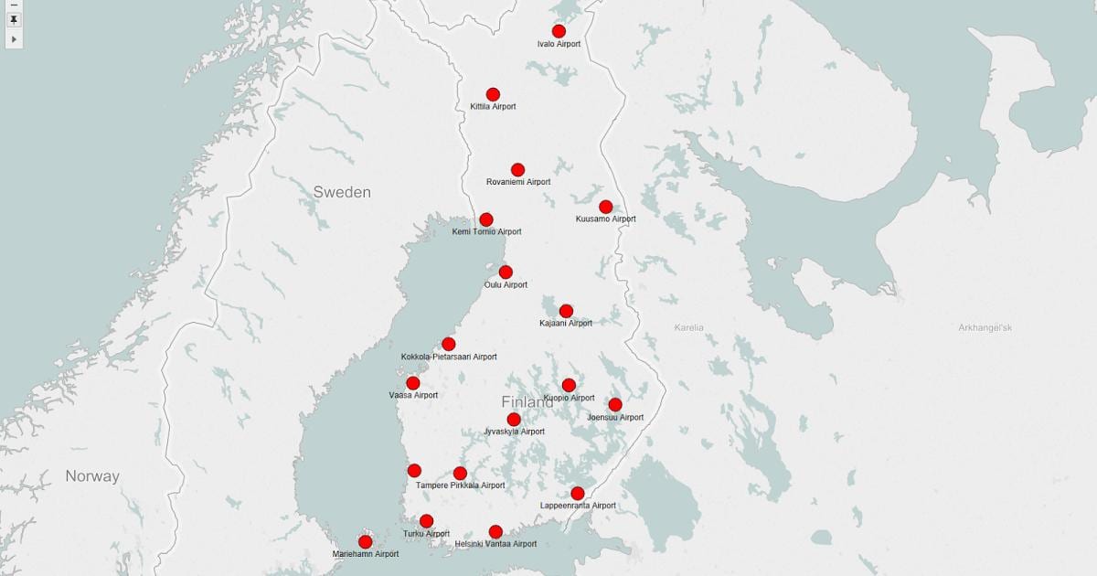 Harta e Finlandës aeroporte