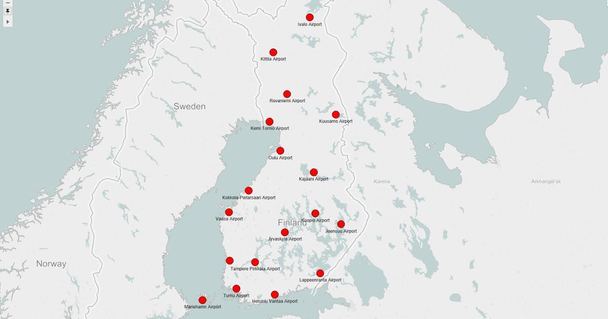 Harta e Finlandës aeroporte