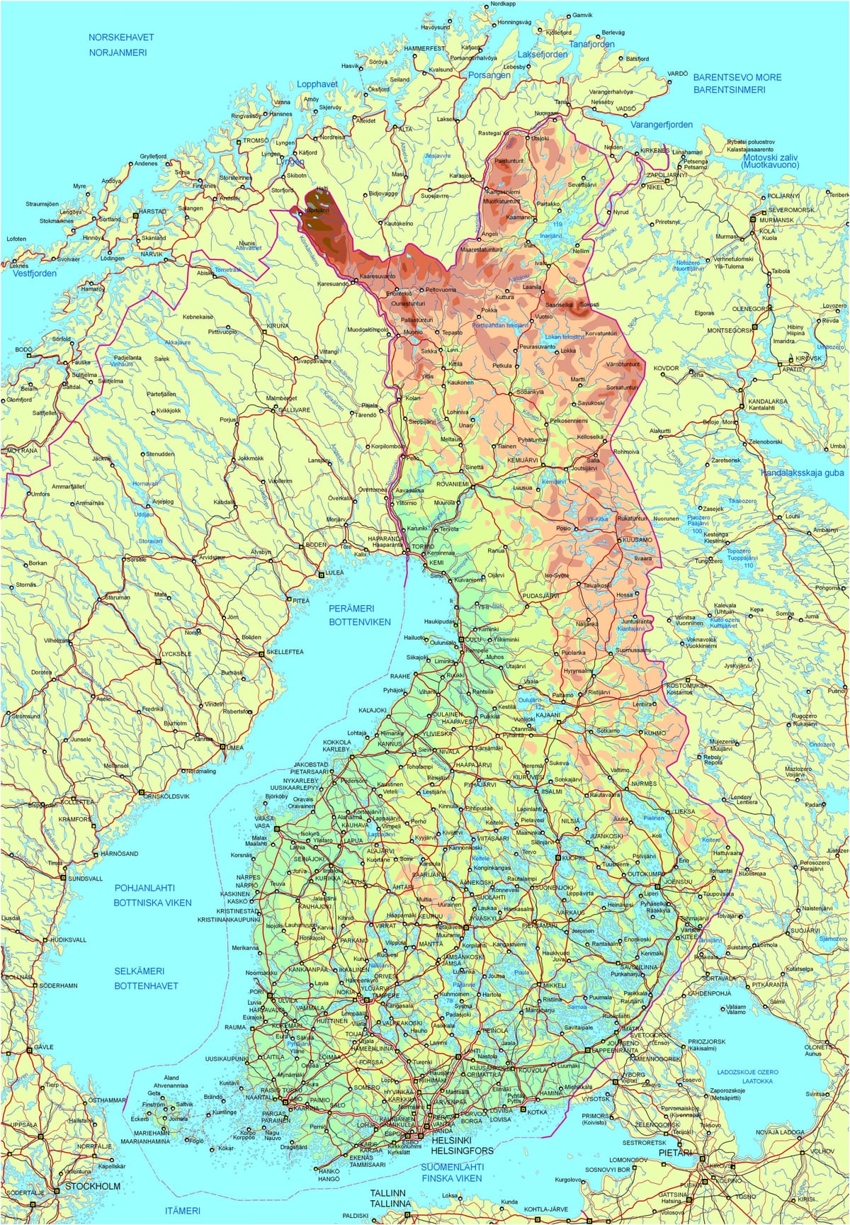 Harta e rrugës Finlandë