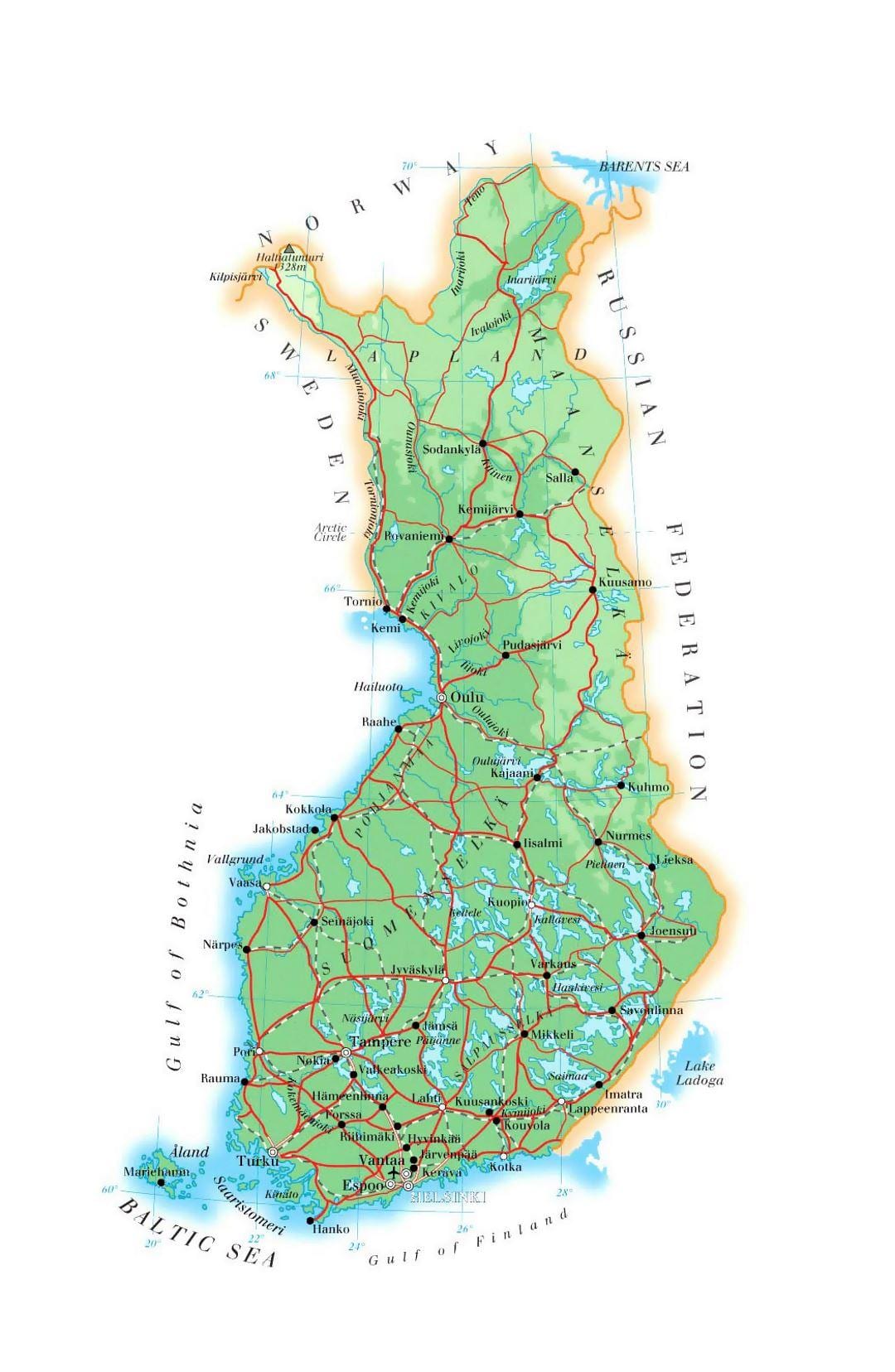 Harta e Finlandës lartësi