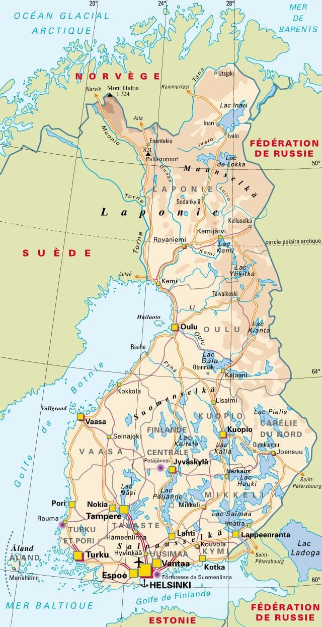Harta e Finlandës parqet kombëtare