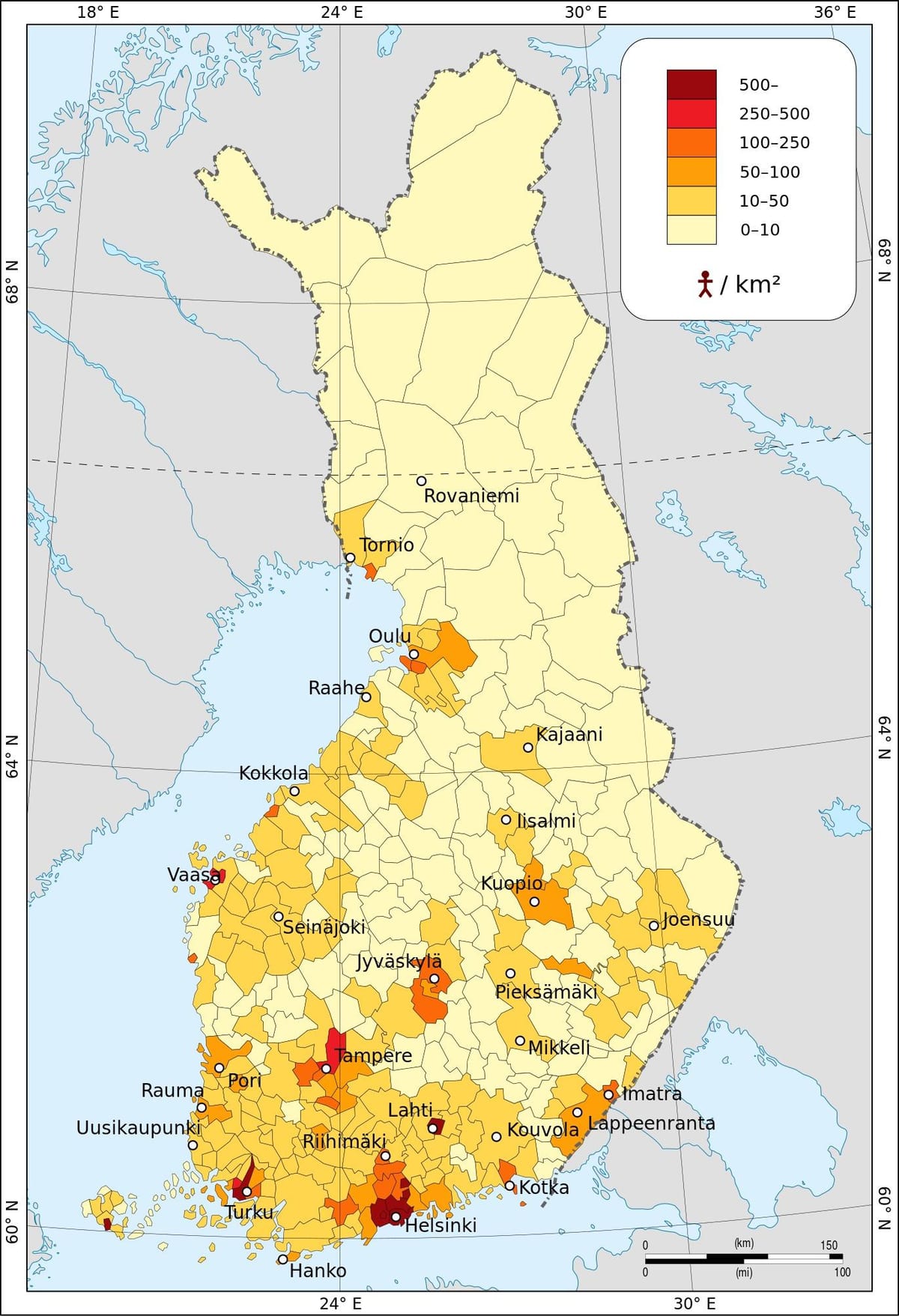Finlanda dendësia e popullsisë map