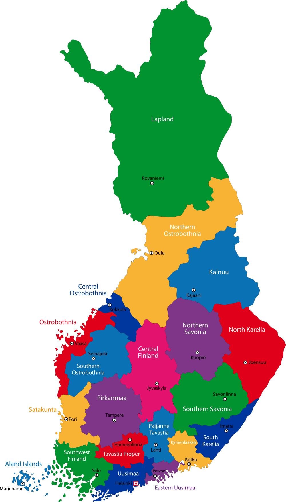 Finlanda krahinat hartë