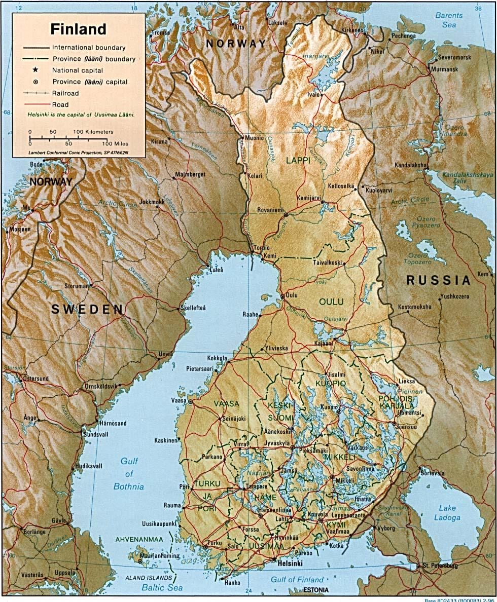 Harta e Finlandës topografike
