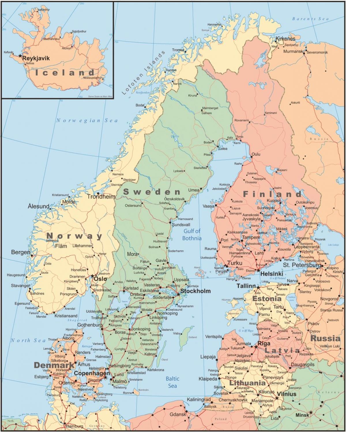 Harta e Finlandës dhe vendet fqinje