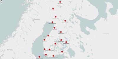 Harta e Finlandës aeroporte