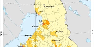 Finlanda dendësia e popullsisë map