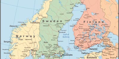 Harta e Finlandës dhe vendet fqinje